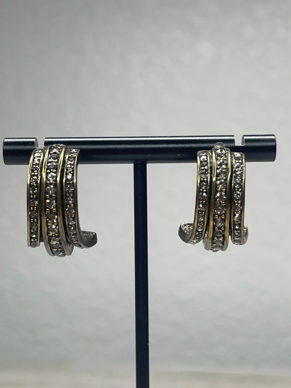 Heidi Daus Swarovski Crystal Layered Half Hoop Earrings